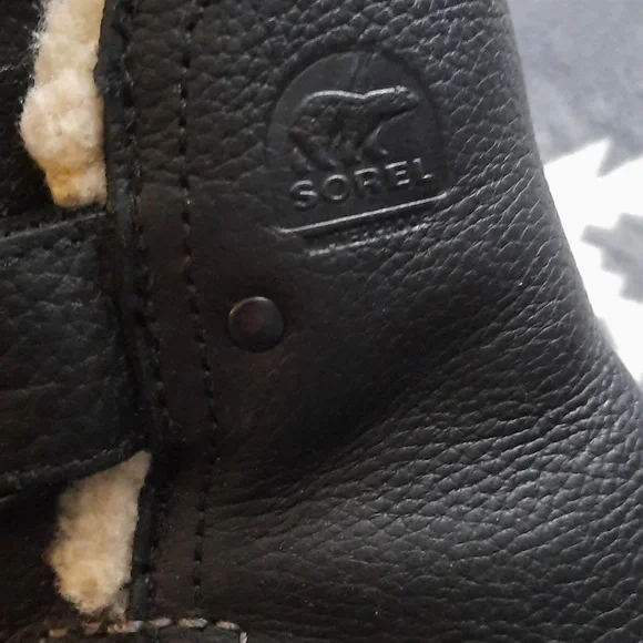 Sorel Black Leather Ankle Rubber Sherpa Lined Boots NL2135-010 Size 9 - Picture 15 of 16